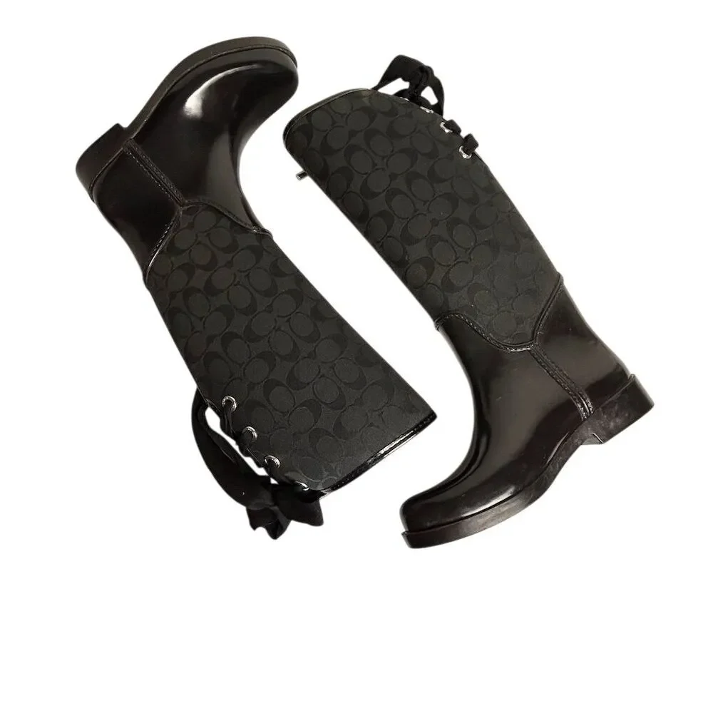 COACH Women's Tristee Black Lace-Up Rain Boots Size 7 - Picture 9 of 15